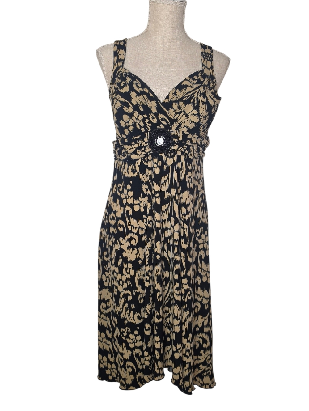 En Focus Studio Black Tan Patterned Sleeveless Dress